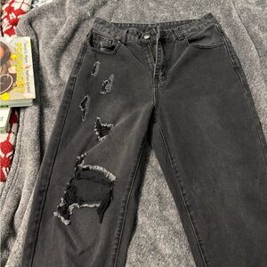 SHEIN Black Distressed Straight Leg Jeans